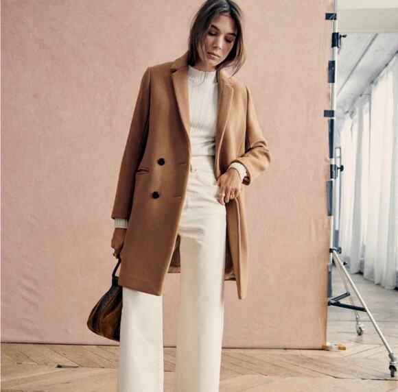 Sezane Jackets & Blazers - Sezane Camel Brown Wool Blend Double Breasted Mid Length Johnson Coat FR 36 / 4